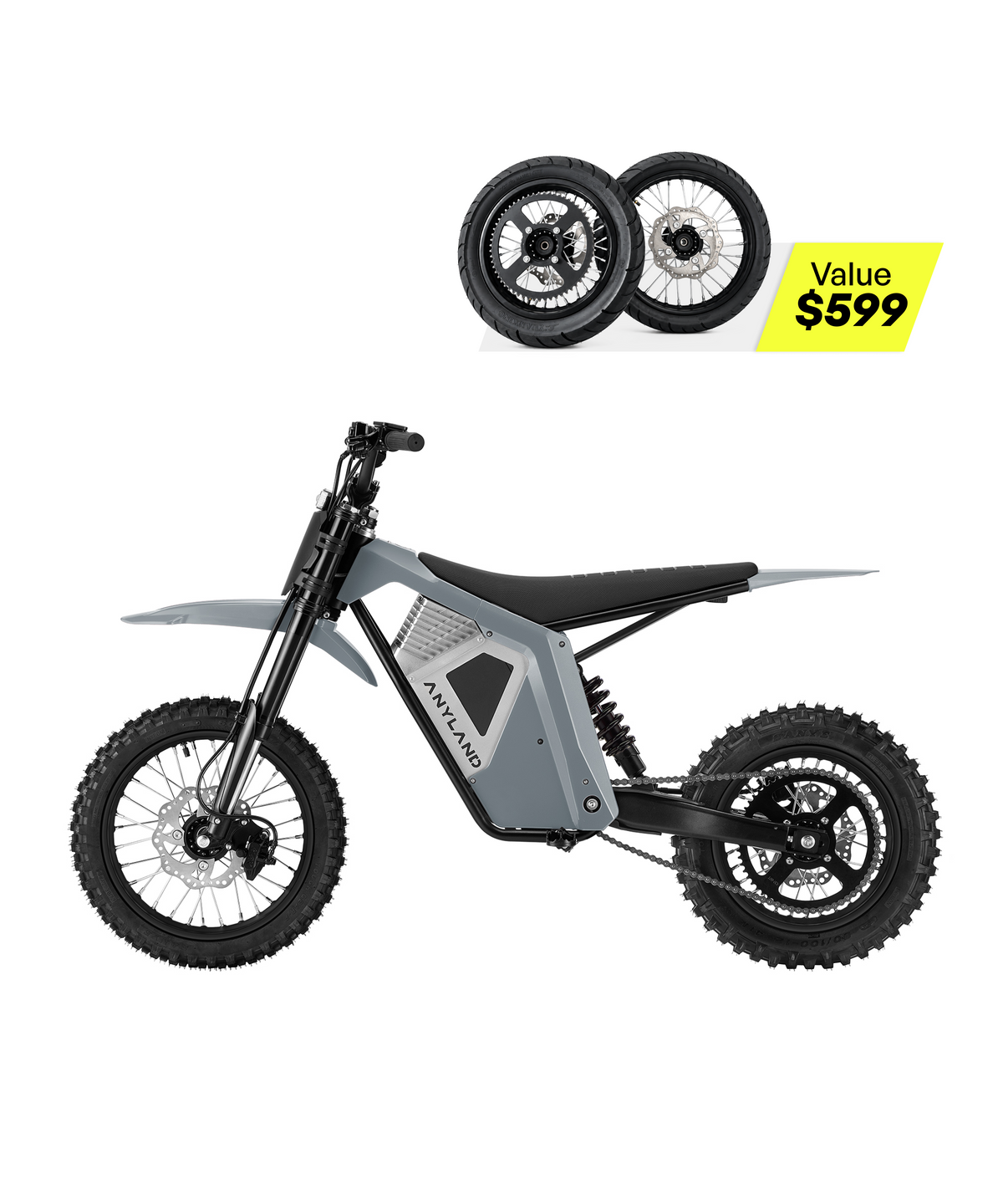 Rev Pro Electric Dirt Bike Steel Blue + Supermoto Wheel Set